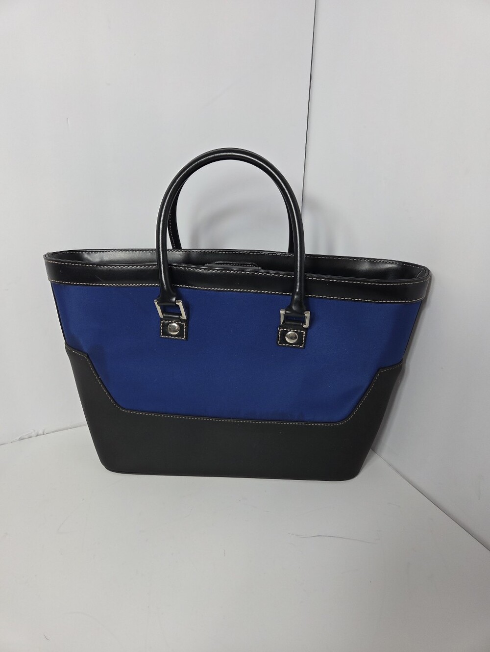Lauren Ralph Lauren Blue and Black Structured Tote Bag Career Weekend City